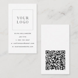 Cartão De Visita Código QR do Logotipo Vertical Branco Minimalista 