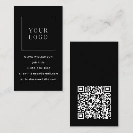 Cartão De Visita Código QR do Logotipo Vertical Preto Minimalista M
