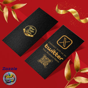 Cartão De Visita Código QR do Logotipo X Dourado Preto Moderno do T