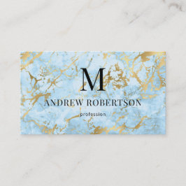 Cartão De Visita Código QR do Marble Stone Dourado Azul