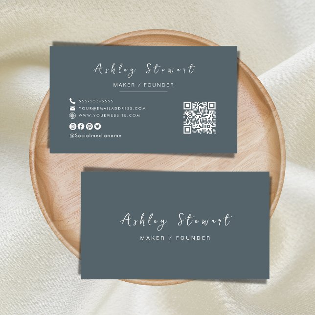 Cartão De Visita Código Qr do Marinho profissional de tendências mi (Criador carregado)