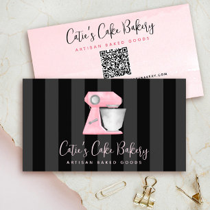 Cartão De Visita Código QR do Misturador de Padaria Rosa Bege em Li