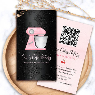 Cartão De Visita Código QR do Misturador Rosa Blush de Padaria no D