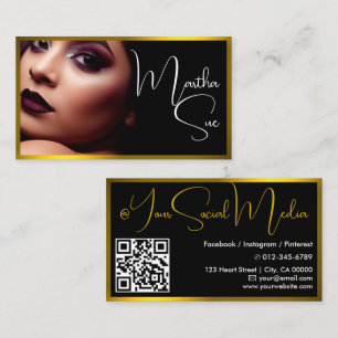 Cartão De Visita Código QR do Modelo do Influenciador Dourado Amare