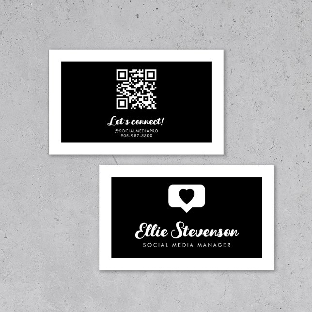 Cartão De Visita Código QR do Monocromático Social Media Manager (Social media manager business card template)
