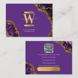Cartão De Visita Código QR do Monograma de Geodo de Agato Dourado R