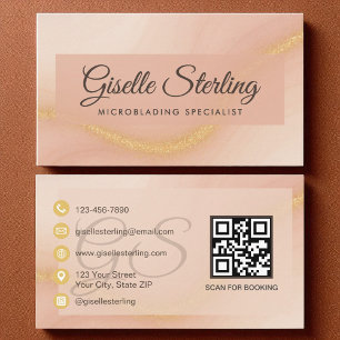 Cartão De Visita Código QR do Monograma Dourado com Aquarela Microb