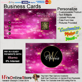 Cartão De Visita Código QR do Monograma Elegante Classy Sparkle