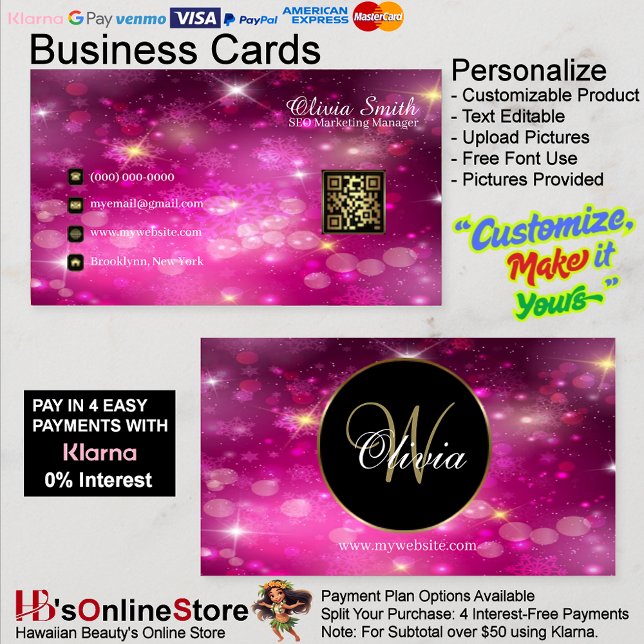 Cartão De Visita Código QR do Monograma Elegante Classy Sparkle (Monogram Elegant Classy Sparkle QR Code Business Card 36.)