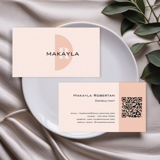 Cartão De Visita Código QR do Monograma Moderno (Get these personalized business cards with a convenient QR code and modern design.)