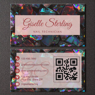 Cartão De Visita Código QR do Nail Technician Black Opal Gemstone