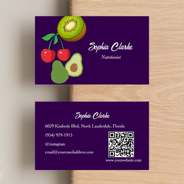 Cartão De Visita Código QR do nutricionista roxo profissional (Criador carregado)