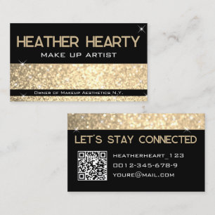 Cartão De Visita Código QR do Ouro Beiger Glitter de Creme Dourado 
