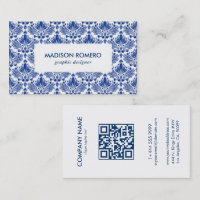 Código QR do padrão das Damascos Azul e Branco