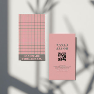 Cartão De Visita Código QR do Padrão Verificado a Rosa Moderno