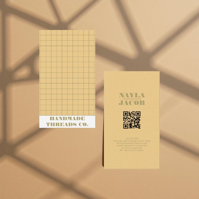 Cartão De Visita Código QR do Padrão Verificado Amarelo Moderno (Criador carregado)