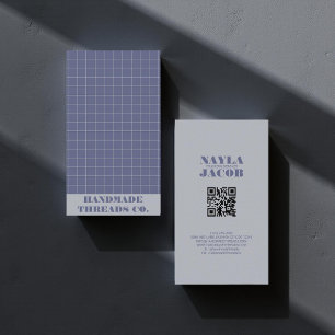 Cartão De Visita Código QR do Padrão Verificado Azul do Marinho Mod