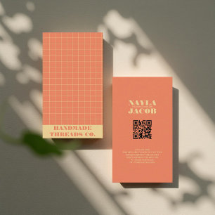 Cartão De Visita Código QR do Padrão Verificado Laranja Moderno