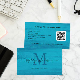 Cartão De Visita Código QR do Pincel Azul do Oceano Traçados Modern