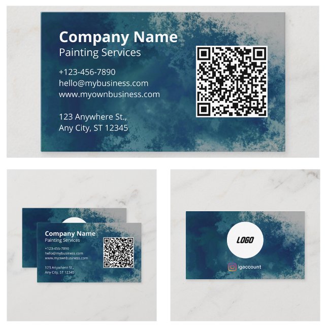 Cartão De Visita Código QR do Pintor de Aquarela Azul (Blue Watercolor Painter QR Code Business Cards)