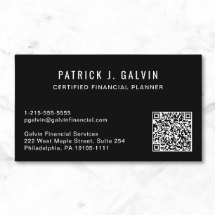 Cartão De Visita Código QR do planejador financeiro CFP Preto