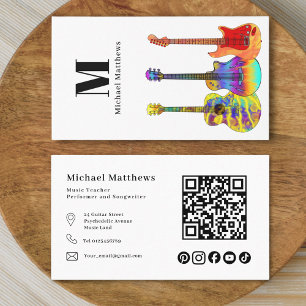 Cartão De Visita Código QR do professor de guitarra e personalizaçã