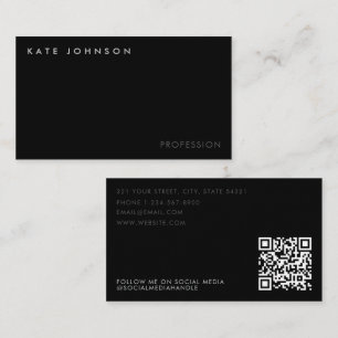 Cartão De Visita Código QR do profissional de negócios preto modern