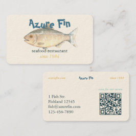 Cartão De Visita Código QR do Restaurante de Peixe Clássico do Azur
