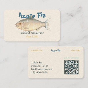 Cartão De Visita Código QR do Restaurante de Peixe Clássico do Azur