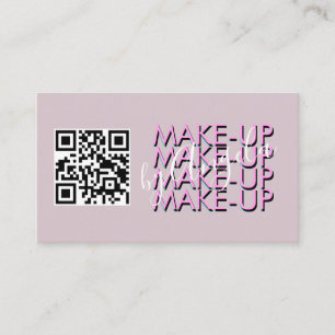 Cartão De Visita Código QR do Salão de Maquiagem Rosa Preto Script