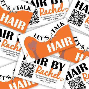 Cartão De Visita Código QR do Salão do Cabelo Laranja do Cabelo Lar