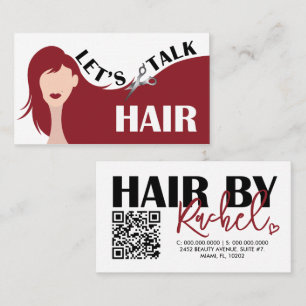Cartão De Visita Código QR do Salão do Cabelo Vermelho do Modelo do