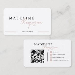 Cartão De Visita Código QR do Script de Caligrafia bege rosa pálido