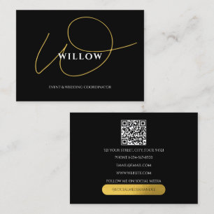 Cartão De Visita Código QR do Script de Caligrafia Preta e Dourada