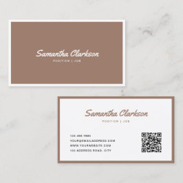 Cartão De Visita Código QR do Script de manuscrito castanho quente