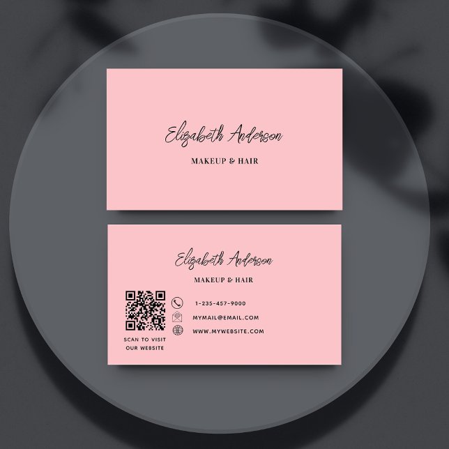 Cartão De Visita Código QR do script rosa (Criador carregado)