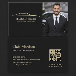 Cartão De Visita Código QR do Serviço de Carro Preto Foto Preto e D