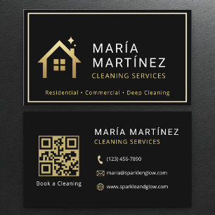 Cartão De Visita Código QR do Serviço de Empregada Doméstica Preto