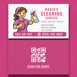 Cartão De Visita Código QR do Serviço de Limpeza Pink Maid House