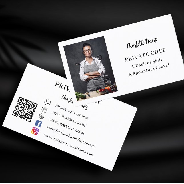 Cartão De Visita Código QR do slogan de foto de chef privado (Criador carregado)