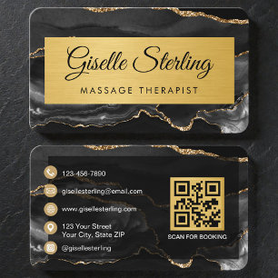 Cartão De Visita Código QR do Spa & Massagem Modern Gold Agate