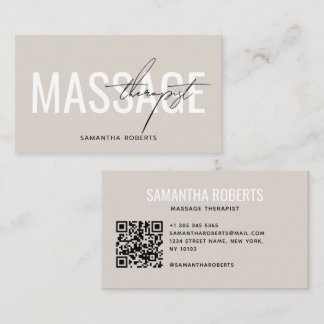 Cartão De Visita Código QR do terapeuta de massagem moderno bege