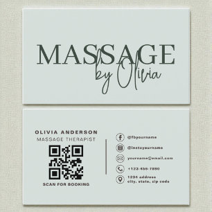 Cartão De Visita Código QR do Terapista de Massagem Verde Moderna