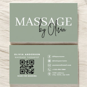 Cartão De Visita Código QR do Terapista de Massagem Verde Sage