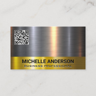 Cartão De Visita Código QR do Trim. de Brilho Metálico Dourado