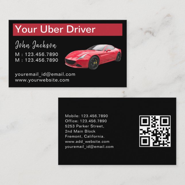 Cartão De Visita Código QR do Uber do Serviço de Carros Vermelho do (Frente/Verso)