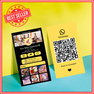 Cartão De Visita Código QR do WhatsApp   Salão de Unhas Amarelo Mod