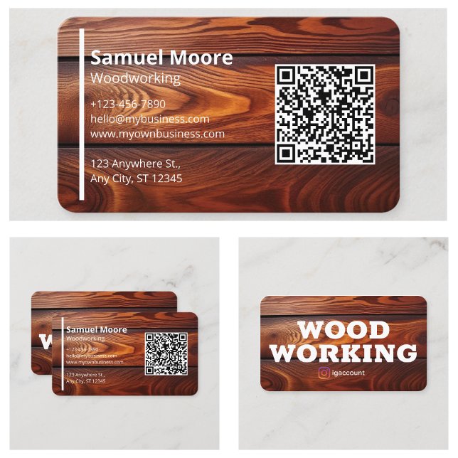 Cartão De Visita Código QR dos carpinteiros modernos de madeira sim (Simple Modern Woodworking Carpenters QR Code Business Card
)