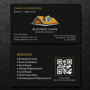 Cartão De Visita Código QR dos Serviços de Cobertura Black Roofer