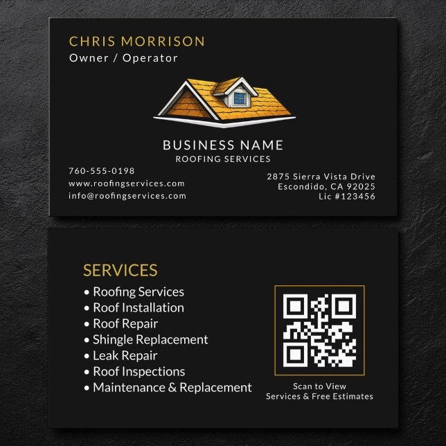Cartão De Visita Código QR dos Serviços de Cobertura Black Roofer (Criador carregado)
